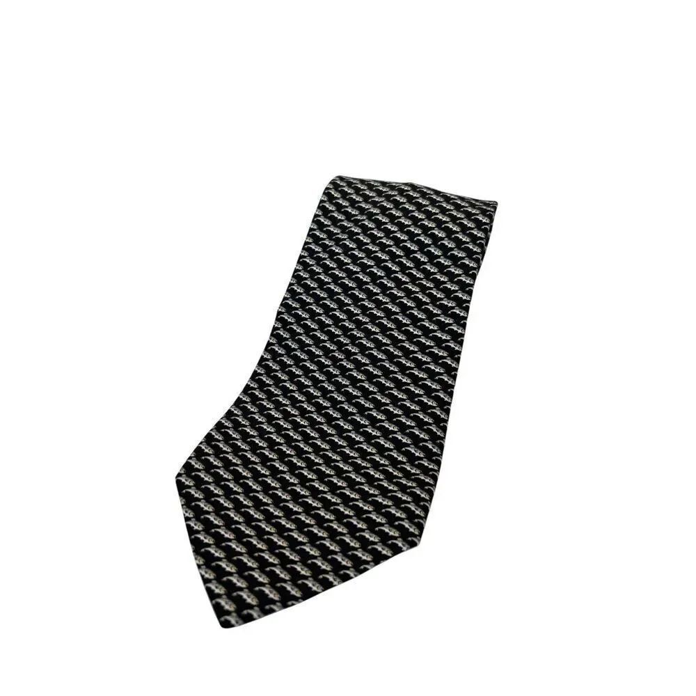 Brooks Basic Trout Fish Tie Black Pure Silk